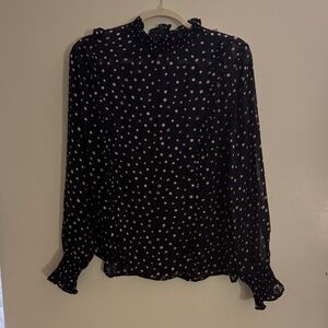 FRNCH Navy Blouse with Pink Dots
